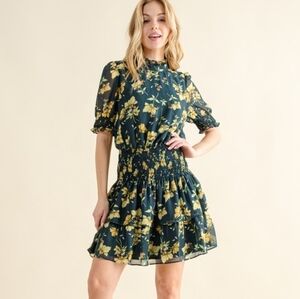 Floral Print Smocked Waist Mini Dress